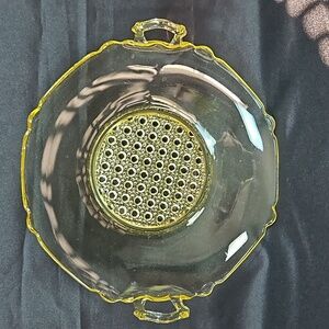 Vintage Lancaster Depression Glass Handled Dish/Sandwich Tray Caned Center T18